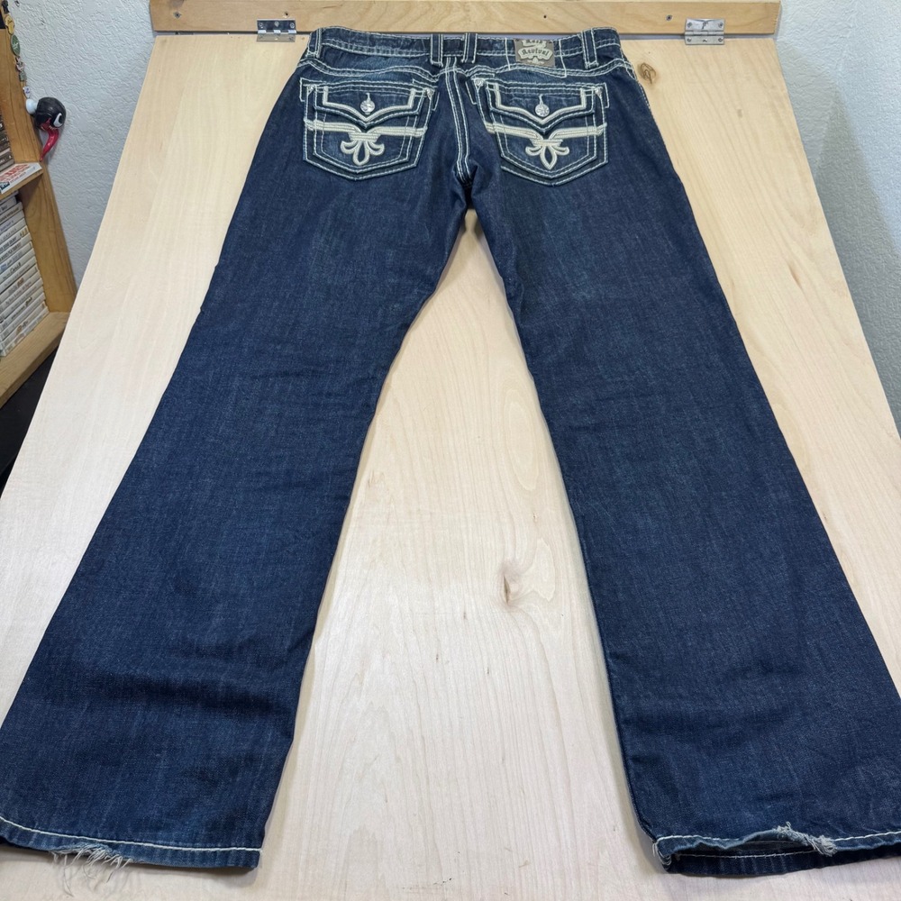 Rock Revival Mens Caesar Relaxed Straight Dark Wash Jeans Size 38 - Picture 8 of 12